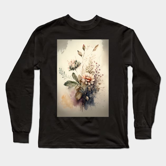 Boho Flower Watercolor Long Sleeve T-Shirt by Abili-Tees